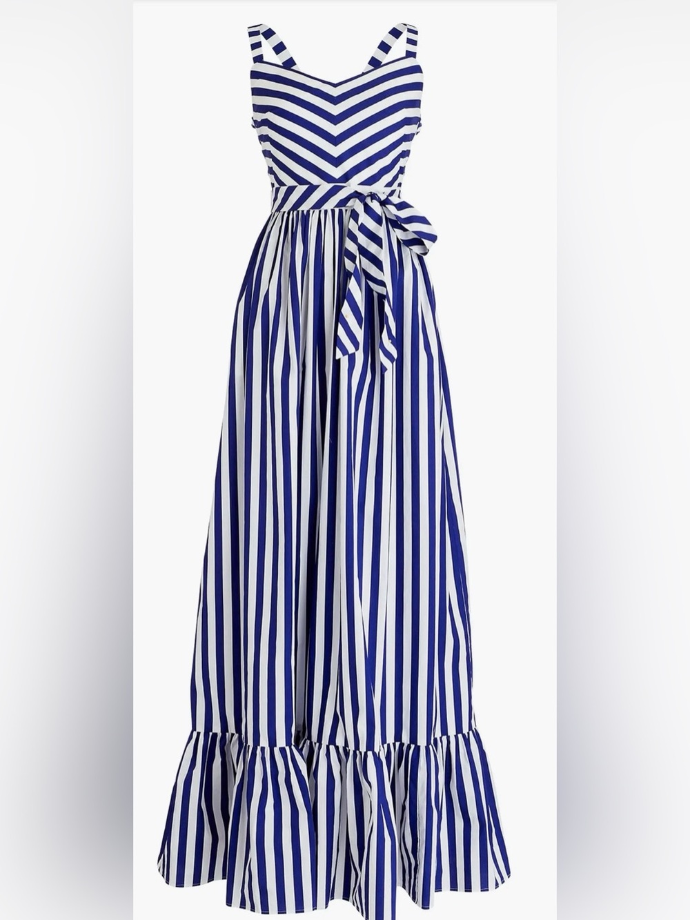 J. Crew Nautical Blue and White Striped Maxi Dress with Tie Waist & Full Skirt - Picture 1 of 12